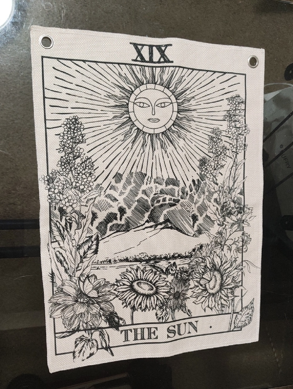 Tarot "The Sun" Tapestry Wall Hanging - Black on White
